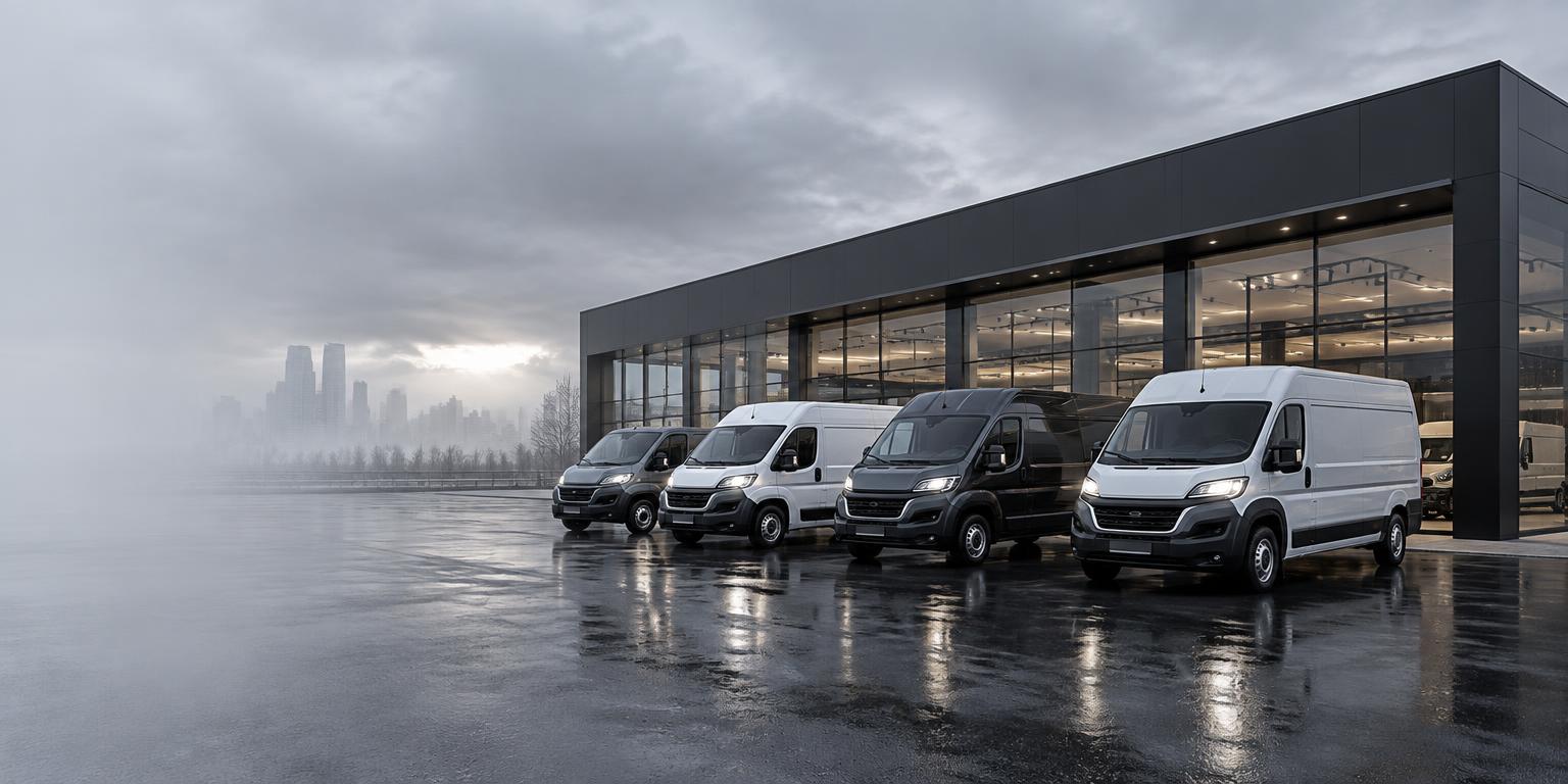 Автомобили Fiat Ducato перед современным дилерским центром
